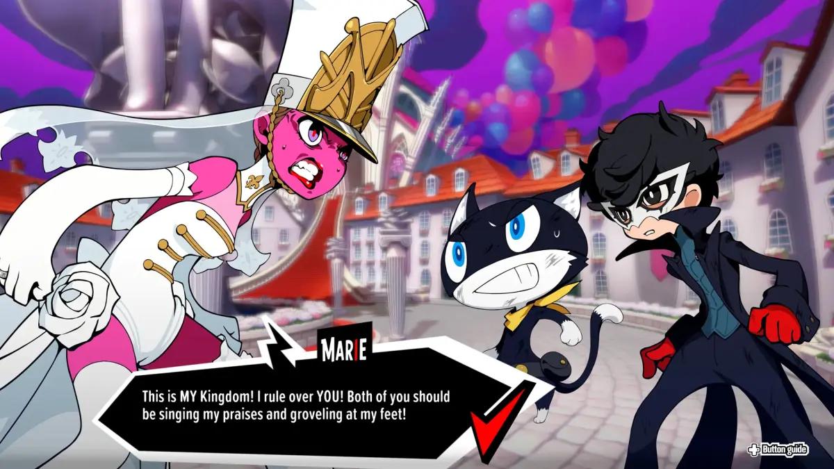 Persona 5 Tactica Joker and Morgana confronting Marie