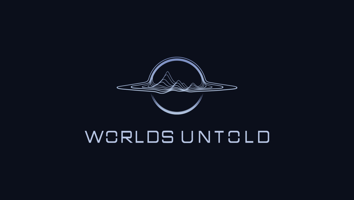 Worlds Untold logo on black background.
