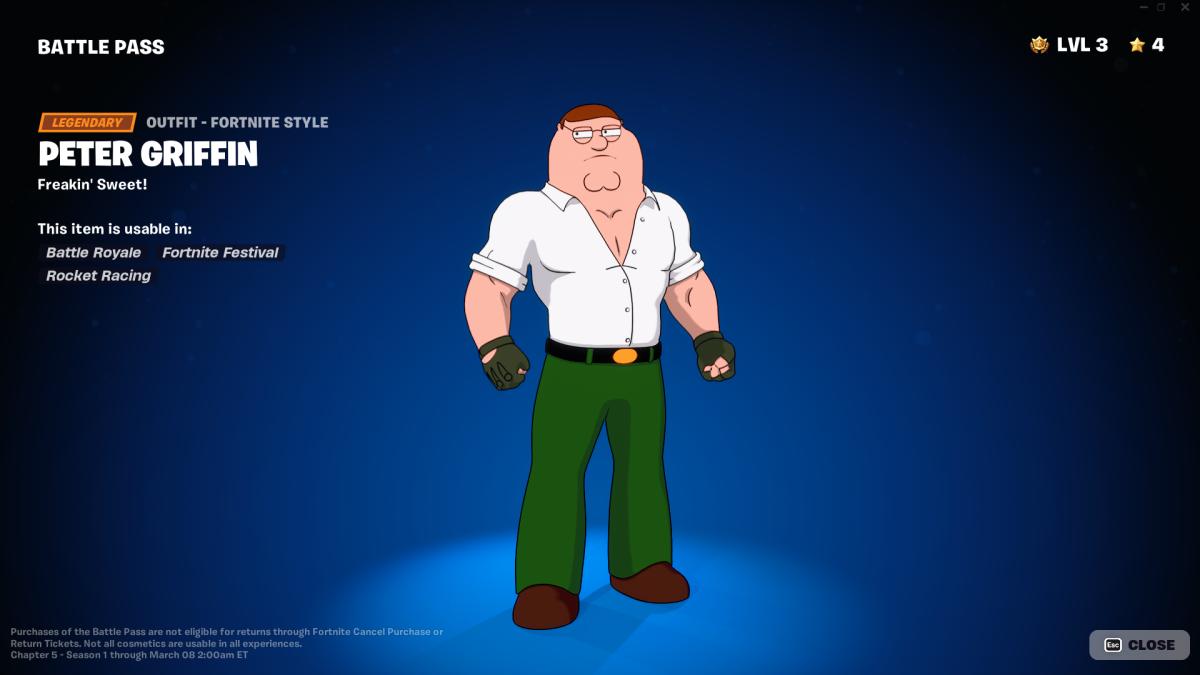 Fortnite Chapter 5 Battle Pass Peter Griffin skin