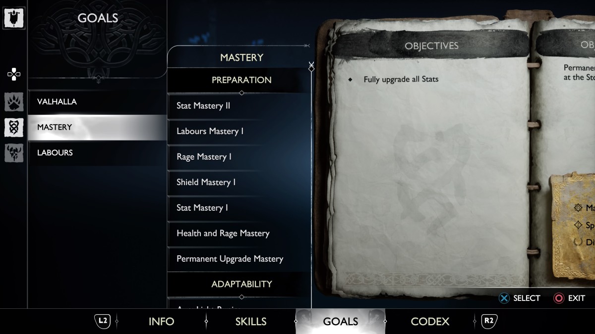GOWR Valhalla DLC - Mastery objectives and Labours in the Goals tab