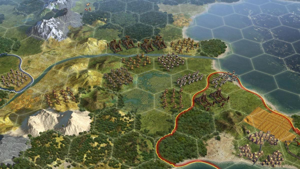 Civilization 5 screenshot of two armies facing each other.