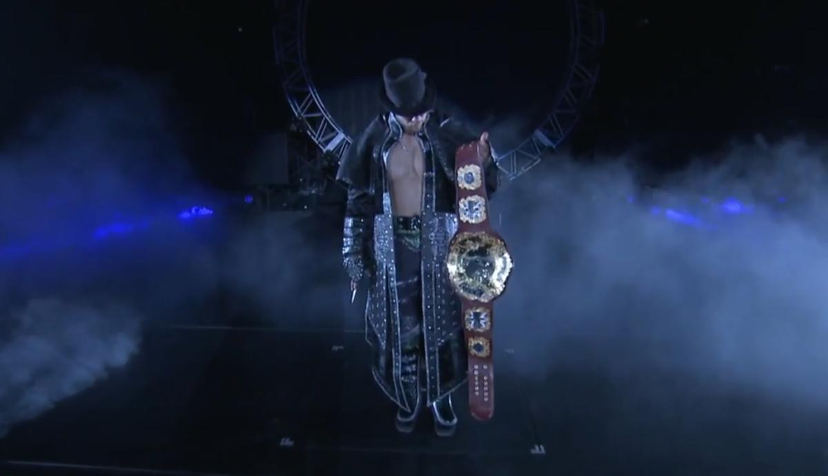Will Ospreay dressed as an Assassin's Creed character during his Wrestle Kingdom 18 entrance.