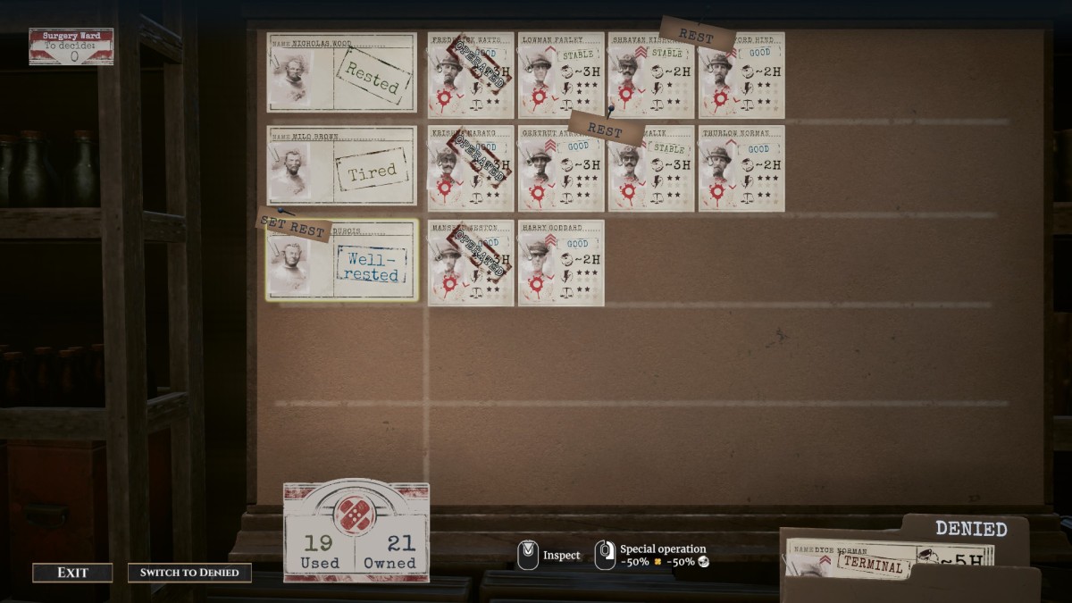 War Hospital screenshot showing the order of operations.