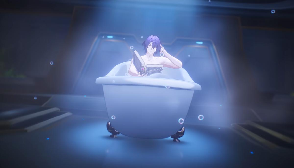 Honkai: Star Rail Dr. Ratio in a bathtub.