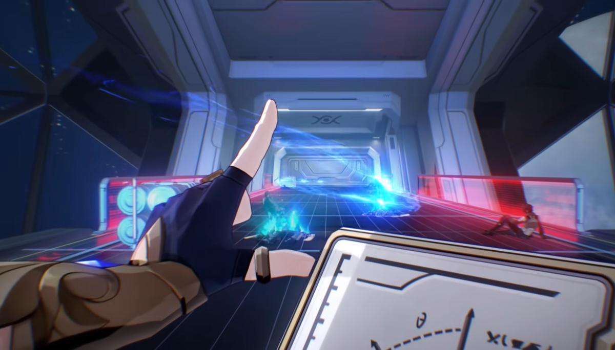 Honkai: Star Rail screenshot showing a first-person view of a hand and a book.