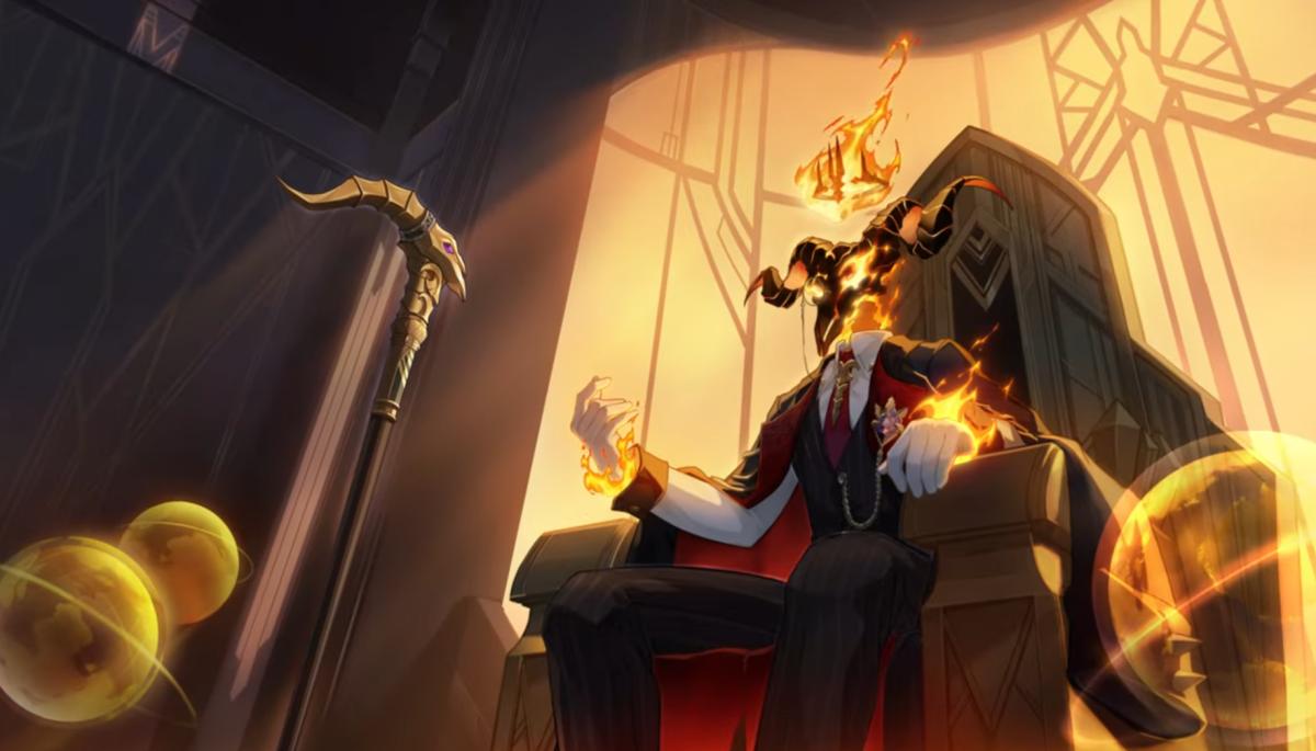 Honkai: Star Rail Duke Inferno, a man with a skeletal goat head in flames.