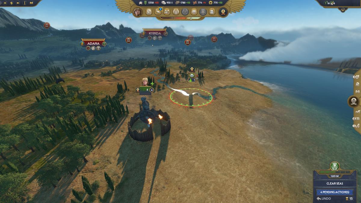 Total War: Pharaoh screenshot of a Sea Peoples Outpost in enemy territory.
