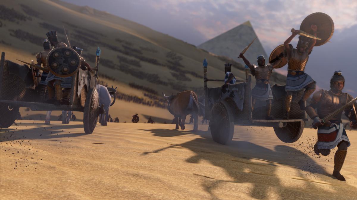 Total War: Pharaoh screenshot of an ox cart.