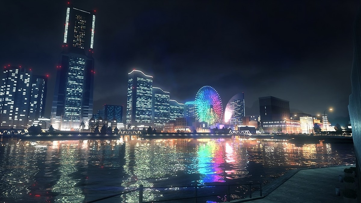 A night-time view of Yokohama's Isezaki Ijincho district in Like a Dragon: Infinite Wealth.